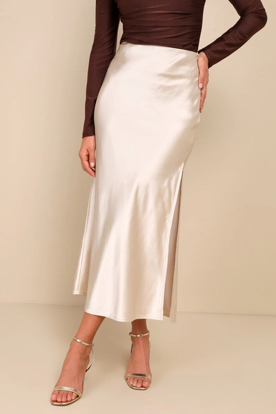 Lulus Chic Wishes Champagne Satin Midi Skirt