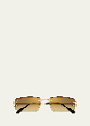 Cartier Men's Ct0465s Rimless Metal Rectangle Sunglasses In 003 Smooth Golden