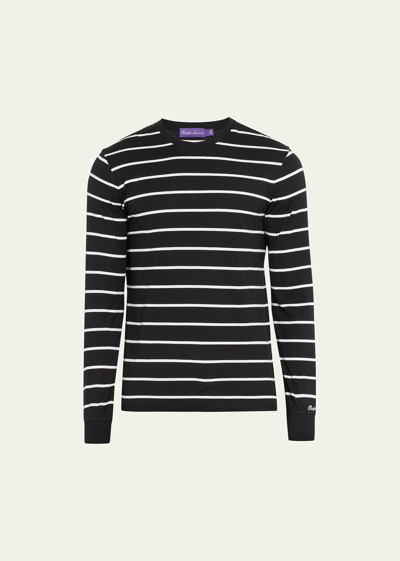 Ralph Lauren Purple Label Striped Lisle Long-sleeve T-shirt In Classic Black Multi