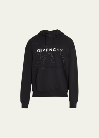Givenchy Men's Terry Lightning Logo Hoodie In Black