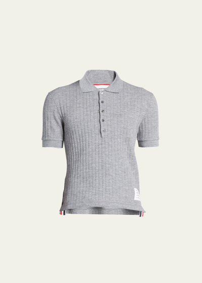 Thom Browne Men's Virgin Wool Wide-ribbed Polo Shirt In Navy