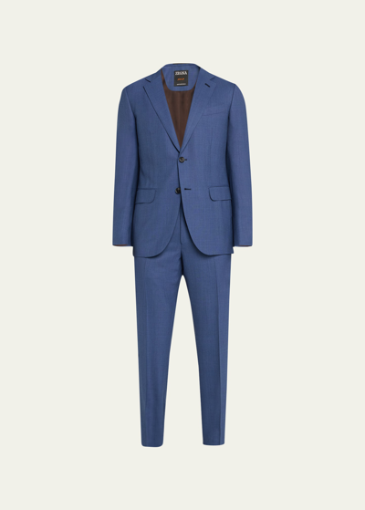 Zegna Centoventimila Wool 2-piece Suit In Blue Navy Check