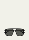 Gucci Men's Double-bridge Acetate Aviator Sunglasses In Shiny Solid Black