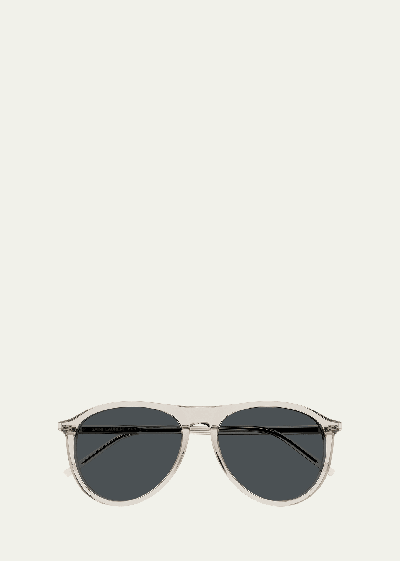 SAINT LAURENT MEN'S SL 667 ACETATE OVAL SUNGLASSES