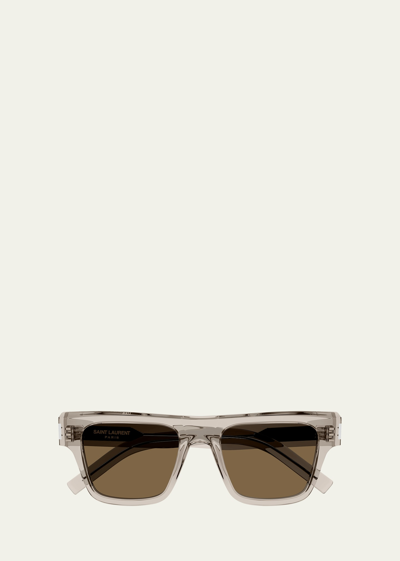 Saint Laurent Men's Sl 469 Acetate Rectangle Sunglasses In Shiny Transparent