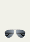 Gucci Men's Double-bridge Metal Aviator Sunglasses In Shiny Silver