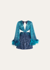 PATBO OMBRÉ SEQUIN FEATHER-CUFF CUTOUT MINI DRESS