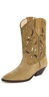 Isabel Marant Duerto Perforated Suede Western Boots In Taupe/khaki