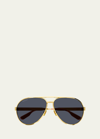 Gucci Men's Double-bridge Metal Aviator Sunglasses In Shiny Yellow Gold