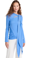 Victoria Beckham Tie Detail Stretch Top In Oxford Blue