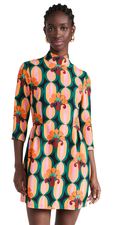 La Doublej La Double J Woman Mini Dress Deep Teal Size L Viscose In Patterned Orange