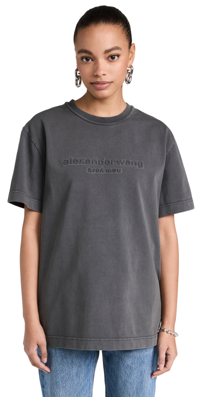 Alexander Wang Embossed Logo Tee In Compact Jersey In Soft Obsidian