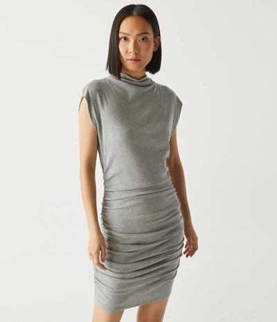 Michael Stars Gia Ribbed Power Shoulder Dress In Heather Grey