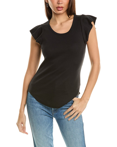 Chaser Vintage Rib Flouncy Shirttail Top In Black