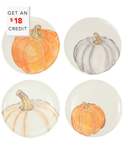 Vietri Set Of 4 Pumpkins Assorted Salad Plates With $18 Credit In White