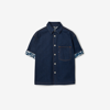 Burberry Rose Print-detail Denim Shirt In Indigo Blue