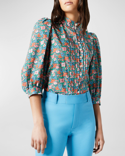 Smythe Frontier Floral Cotton Short-sleeve Button-front Blouse In Liberty Multi