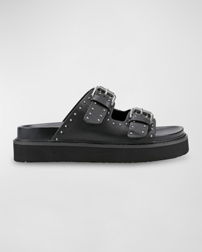 Marc Fisher Ltd Micro Stud Leather Dual-buckle Sandals In Black