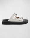 Marc Fisher Ltd Micro Stud Leather Dual-buckle Sandals In Ivory