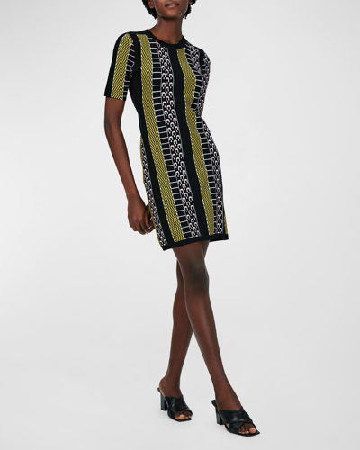 Diane Von Furstenberg Wilson Striped Geometric Mini Dress In Yellow
