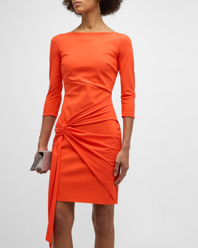 Chiara Boni La Petite Robe Draped 3/4-sleeve Mini Cocktail Dress In Orange Juice