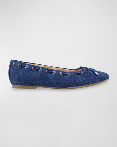 Marc Fisher Ltd Leather Bow Ballerina Flats In Dark Blue