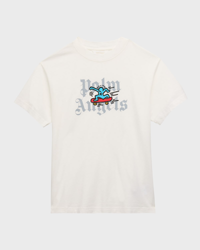 Palm Angels Kids' X Keith Haring Boy's Skateboard Short-sleeve T-shirt In Off White Bla