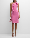 RICKIE FREEMAN FOR TERI JON RUFFLE ONE-SHOULDER CREPE MIDI DRESS