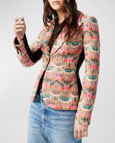 Smythe Patch Pocket Jacquard Tux Stripe Blazer In Burlap Multi W Bl