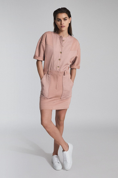 Reiss Emlyn - Pink Panel Detail Sweatshirt Dress, Us 6