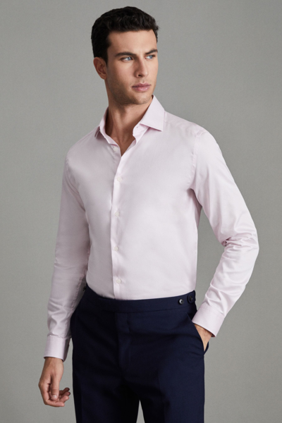 Reiss Remote - Pink Slim Fit Cotton Satin Cutaway Collar Shirt, Uk X-small