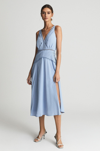 Reiss Alberta - Blue Pleat Detailed Midi Dress, Us 4