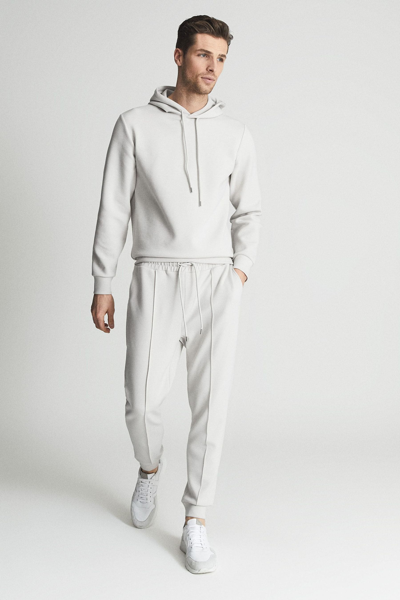 Reiss Off White Premier Interlock Jersey Drawstring Joggers In Off White