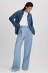 REISS JUNE - BLUE PETITE WIDE LEG SUIT TROUSERS WITH TENCEL™ FIBERS, US 8