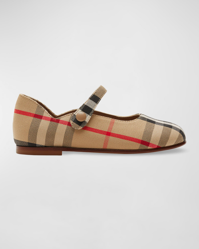 Burberry Kids Check Mary Jane Flats In Beige