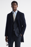 Reiss Gable Wool Blend Overcoat In Navy