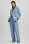 REISS JUNE - BLUE PETITE DOUBLE BREASTED SUIT BLAZER WITH TENCEL™ FIBERS, US 4