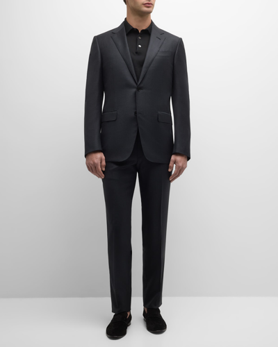 Zegna Men's Tonal Plaid Wool Suit In Black Check