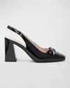 NEROGIARDINI PATENT CHAIN SLINGBACK PUMPS