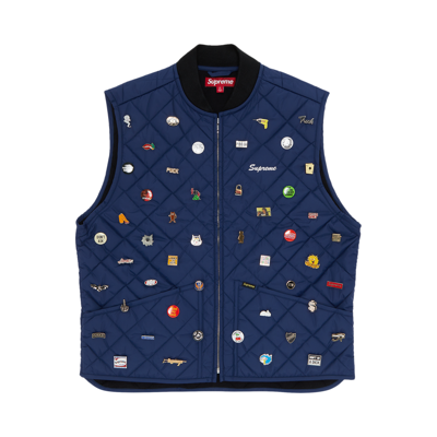 Pre-owned Supreme Pins Quilted Work Vest 'navy' In Blue