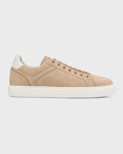 Brunello Cucinelli Men's Nubuck Calfskin Low-top Sneakers In Hemp