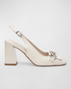 Nerogiardini Patent Chain Slingback Pumps In Beige/khaki