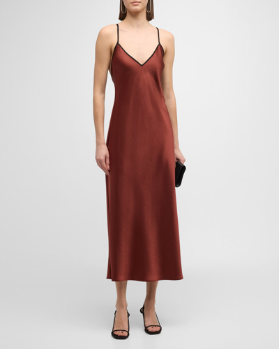 La Ligne Boudoir Satin Midi Dress In Spice