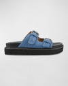 Marc Fisher Ltd Micro Stud Leather Dual-buckle Sandals In Dark Blue