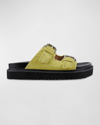 Marc Fisher Ltd Micro Stud Leather Dual-buckle Sandals In Light Green