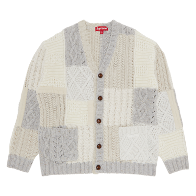 Pre-owned Supreme Patchwork Cable Knit Cardigan 'ivory' In Cream