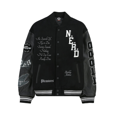 Pre-owned Pleasures Nerd Varsity Jacket 'black'