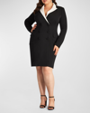 Tadashi Shoji Plus Size Double-breasted Crepe Midi Coat Dress In Ivory/black