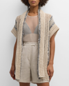 Brunello Cucinelli Open-knit Long Net Cardigan With Paillette Detail In Cun69 Beige