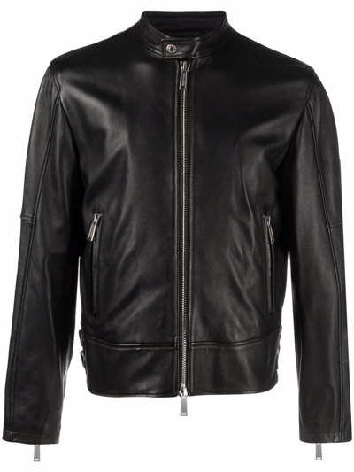 DSQUARED2 BLACK LEATHER ZIP-UP JACKET